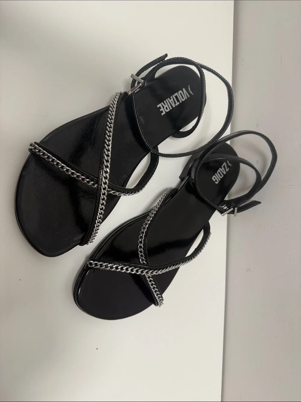 Zadig & Voltaire Black Leather Strappy Sandals with Silver Chain Trim sz EU38 - Picture 8 of 16